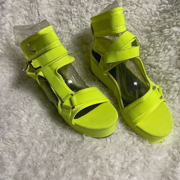 Liliana Barista-3 platform wedge Textile Neon Green Women's Sandals SZ11 - Picture 2 of 11